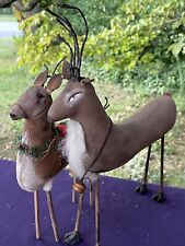 Vintage BETHANY LOWE Reindeer Donner Elsa Rudolph's Primitive Doll SET 2 ❤️sj3j5