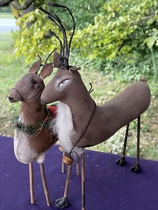 Vintage BETHANY LOWE Reindeer Donner Elsa Rudolph's Primitive Doll SET 2 ❤️sj3j5 - Picture 1 of 12