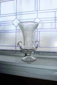 Large Coronet Etched Tiffin Glass Footed Vase with Handles - Picture 1 of 4
