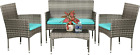 Patio Conversation Set 4 Pieces Outdoor Furniture Set Wicker With Rattan Chair L