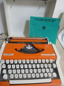 Vintage Retro ORANGE Typewriter OLYMPIA TRAVELLER DE LUXE + Case - Picture 1 of 4
