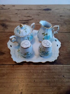 Table set Creamer Sugar Salt Pepper Tray Handpainted B Strother - Picture 1 of 12