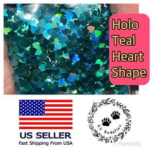Holographic Teal Heart Glitter Nails Festivals Craft Tumbler Epoxy 1oz - Picture 1 of 1
