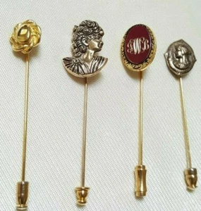 4 alfileres de palo dorado - cabeza de flor + 2 perfiles de damas + iniciales - Imagen 1 de 6