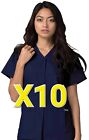 10 X Adar Women Doctor Nurse Short Sleeve Snap Front V  Scrub Top NAVY. SIZE XL