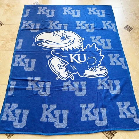 Vtg KU Jay Hawks University of Kansas Biederlack Throw Stadium Blanket USA 73x55 Cover
