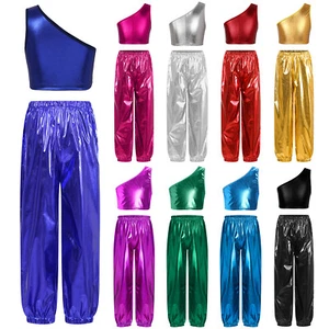 Kids Girls Sweatsuit Training Crop Top With Pants Hip Hop Tracksuit Stage Show - Picture 1 of 83