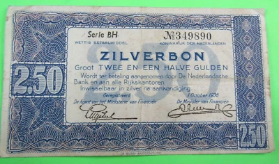 NETHERLANDS, 2 1/2 GULDEN, ZILVERBON, 1938 - Image 1 of 2