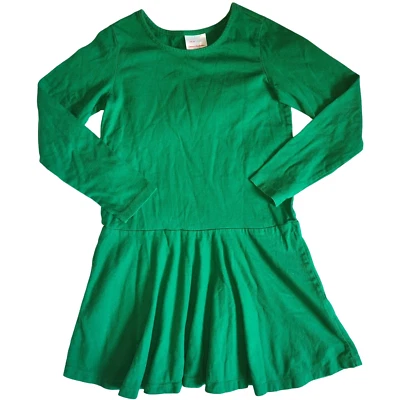 Hanna Andersson Girls 140 Solid Green Long Sleeve Cotton Dress Size 10 - Image 1 of 2