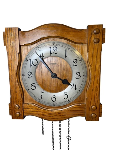 Vintage Hermle German Oak Chain Driven Wall Clock 12 X 12” Cover