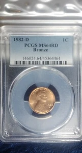 1982 D 1c Lincoln Memorial Cent One Penny PCGS MS 64 RD Large Date Bronze - Picture 1 of 5