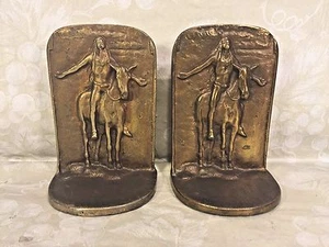 Vtg Pair of Bronze Bookends Indian on Horse by Bron /ME - Picture 1 of 8