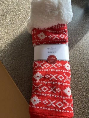 Hallmark Channel “Let’s Stay In & Watch” Slipper Socks Sherpa Lined Gripper NEW - Image 1 of 3