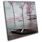Tree Blossom Pink Sunset Seascape SINGLE CANVAS WALL ART Picture Print