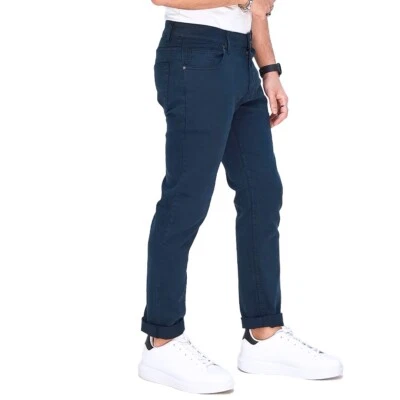 Jeans Uomo Slim Fit Elasticizzato Denim Pantalone Blu Verde Beige RDV