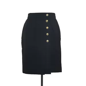 Gonna in lana nera Escada Margaretha Ley EU taglia 34 a pieghe bottoni tono oro nero - Foto 1 di 20