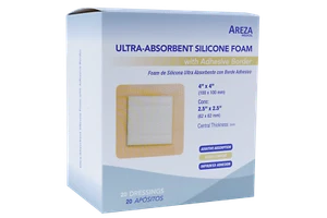 Ultra-Absorbent Silicone Foam with Adhesive Border - 4" x 4" (20 per Box) - Picture 1 of 6