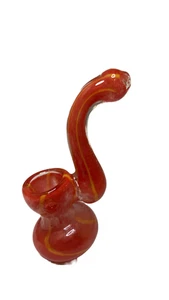 Mini Glass Bubbler | Vermilion W/ Jonquil Stripe | 4" - 5.5" - Picture 1 of 3