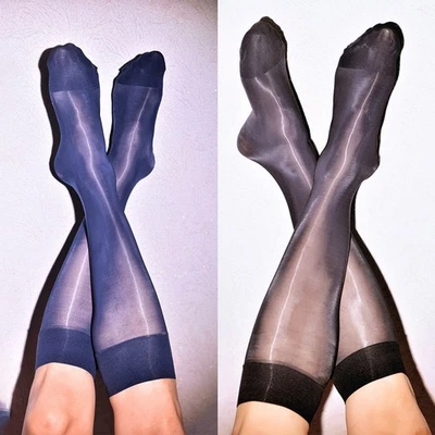 Mens Oil Shiny Stockings Stretchy Knee High Long Socks Hoisery Sheer Pantyhose - Image 1 of 4