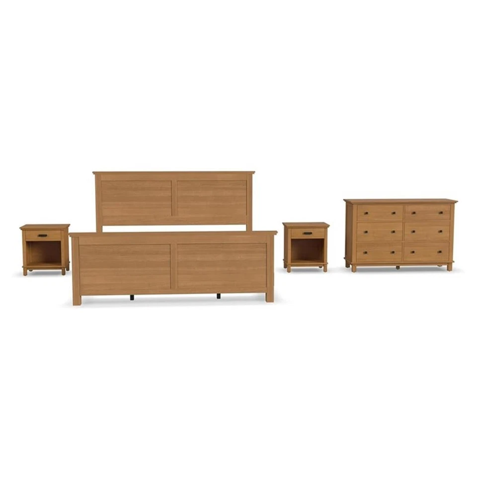 Juegos de Dormitorio King Madera Parque Roble 4 Piezas Homestyles con 2 Mesitas de Noche en Marrón Foto 1 de 3