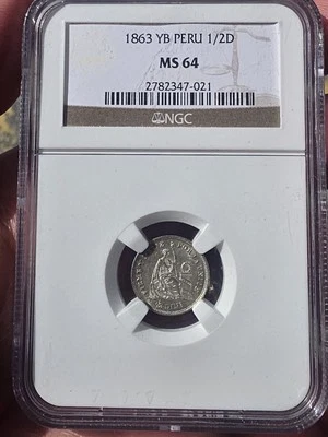 1863 Yb 1/2 Dinero Peru MS64  - Image 1 of 3
