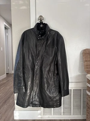 Мужское длинное черное кожаное пальто оригинальное Lanvin - Изображение 1 из 4