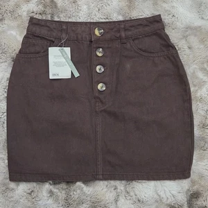 ASOS BROWN DENIM SKIRT 100% COTTON BUTTON FRONT WOMEN'S NWT - Picture 1 of 10