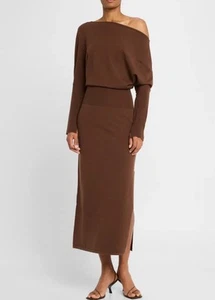 Simkhai Janese Off Shoulder Wool Blend Midi Dress Chocolate Size XS BNWT - Picture 1 of 13
