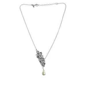 LiPaz Sterling Silver Prasiolite Drop Leaf Necklace, 17" to 19" - Picture 1 of 3
