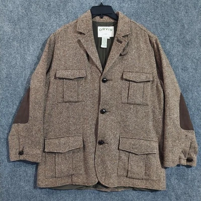 Orvis Jacket Mens Large Brown Wool Tweed Field Coat Elbow Patches Hunting - Image 1 of 4