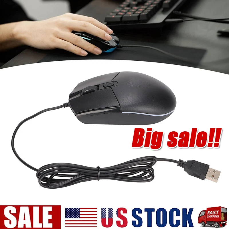 USB 2.0 Optical Wired Scroll Wheel Mouse PC Laptop Notebook Desktop Black - Image 1 of 4