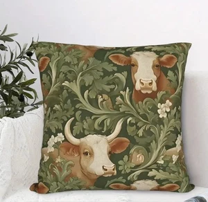 William Morris Inspired Country Rustic Cow double sided 45x45 New Soft Touch - Picture 1 of 10