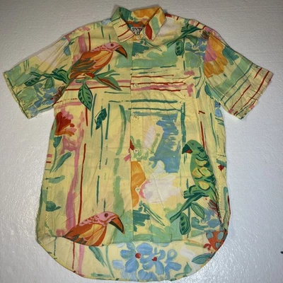 Camisa con botones Jams World para hombre pequeña con estampado floral de pájaros de la selva Foto 1 de 4