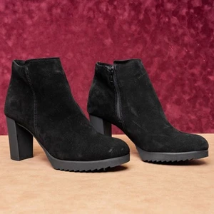 La Canadienne Myranda Waterproof Black Suede Dress Office Ankle Boots sz 11 - Imagen 1 de 8