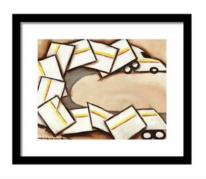 White Semi Truck Driver Wall Art Decor Modern Black Framed and Matted Print - Picture 1 of 9