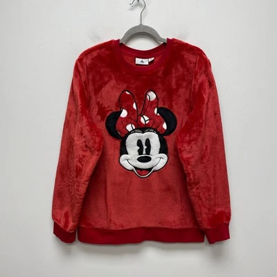 Disney Women Red Crew Neck Plush Embroidered Minnie Mouse Pullover Sweatshirt M - Image 1 of 4