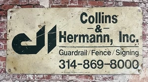 Letrero de valla de aluminio publicitario vintage Collins & Hermann, Inc. 12" x 6" - Imagen 1 de 3