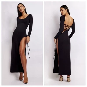 NUEVO NUEVO CON ETIQUETAS MESHKI Kathryn Maxi Vestido Pequeño Manga Larga Con Cordones Abierto Trasero Abertura Lateral - Imagen 1 de 15