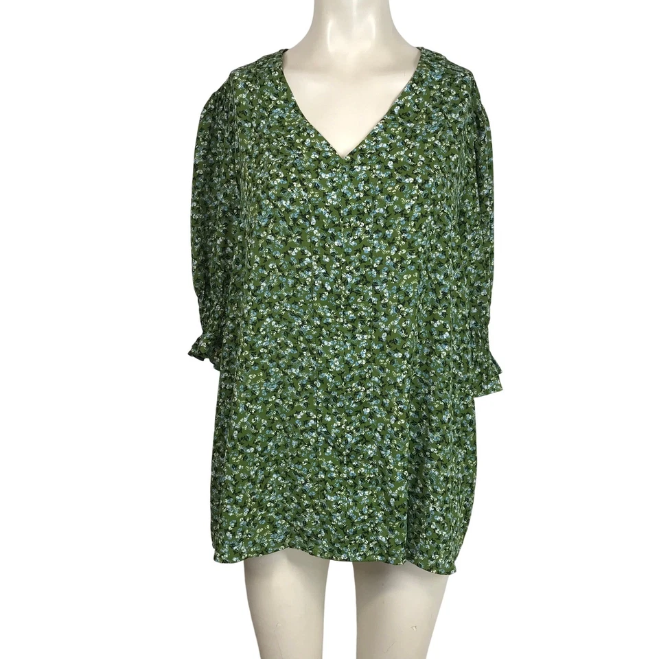 Jones Нью-Йорк плюс размер 1 X зеленый цветочный печать V шеи 3/4 рукав платье - Изображение 1 из 4