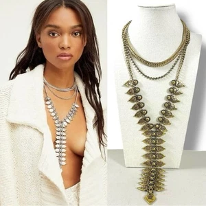 Free People Electra Lagenlook Statement Halskette in Gold Neu mit Etikett Bohemian Metal Punk - Bild 1 von 15