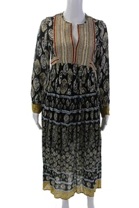 Zara Womens Long Sleeve V Neck Abstract Midi Dress Black Multi Size Small - Picture 1 of 5