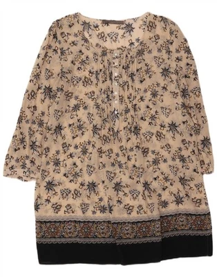 ZARA Womens 3/4 Sleeve Sheath Dress UK 16 Large Beige Paisley Cotton DE11 - Image 1 of 3