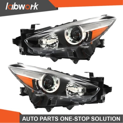 Faros de laboratorio para Mazda 3 2017-2018 carcasa negra halógena transparente derecha e izquierda Foto 1 de 4