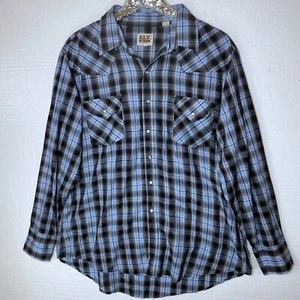 Ely Cattleman Mens XL Blue Plaid Pearl Snap Front Shirt Long Sleeves Western - Picture 1 of 9