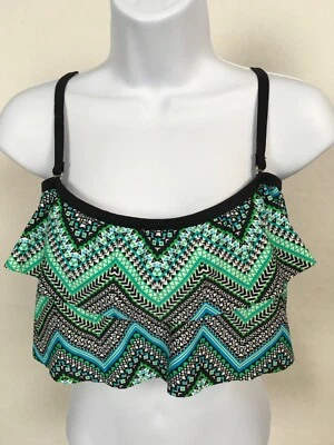 Tankini Swimsuit Top Women Size S Blue Green Black White Padded Ruffled - Image 1 of 4