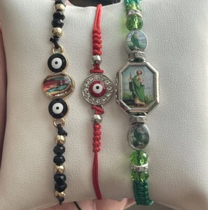 armbänder 3x1, türkisches Auge, San Judas, Jungfrau Maria 3x1 schwarz, rot, grün. - Bild 1 von 10
