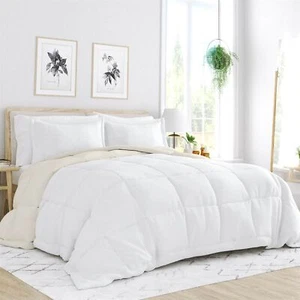 King/Cal King 3-Piece Microfiber Reversible Comforter Set in White and Cream - Picture 1 of 3