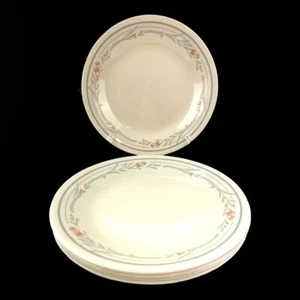 Corelle Corning Rose 5 Bread and Butter Dessert Plates Beige Gray Stripe 6.75" - Picture 1 of 9