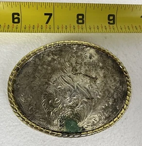 Vintage Western Floral Engraved Buckle Gold Accent Made In USA - Picture 1 of 3