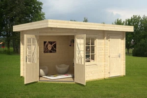 Gartenhaus NINA 5-Eck, 2 Räume, 436x296 cm, 40mm Doppelnut; mit Boden (L) - Bild 1 von 4